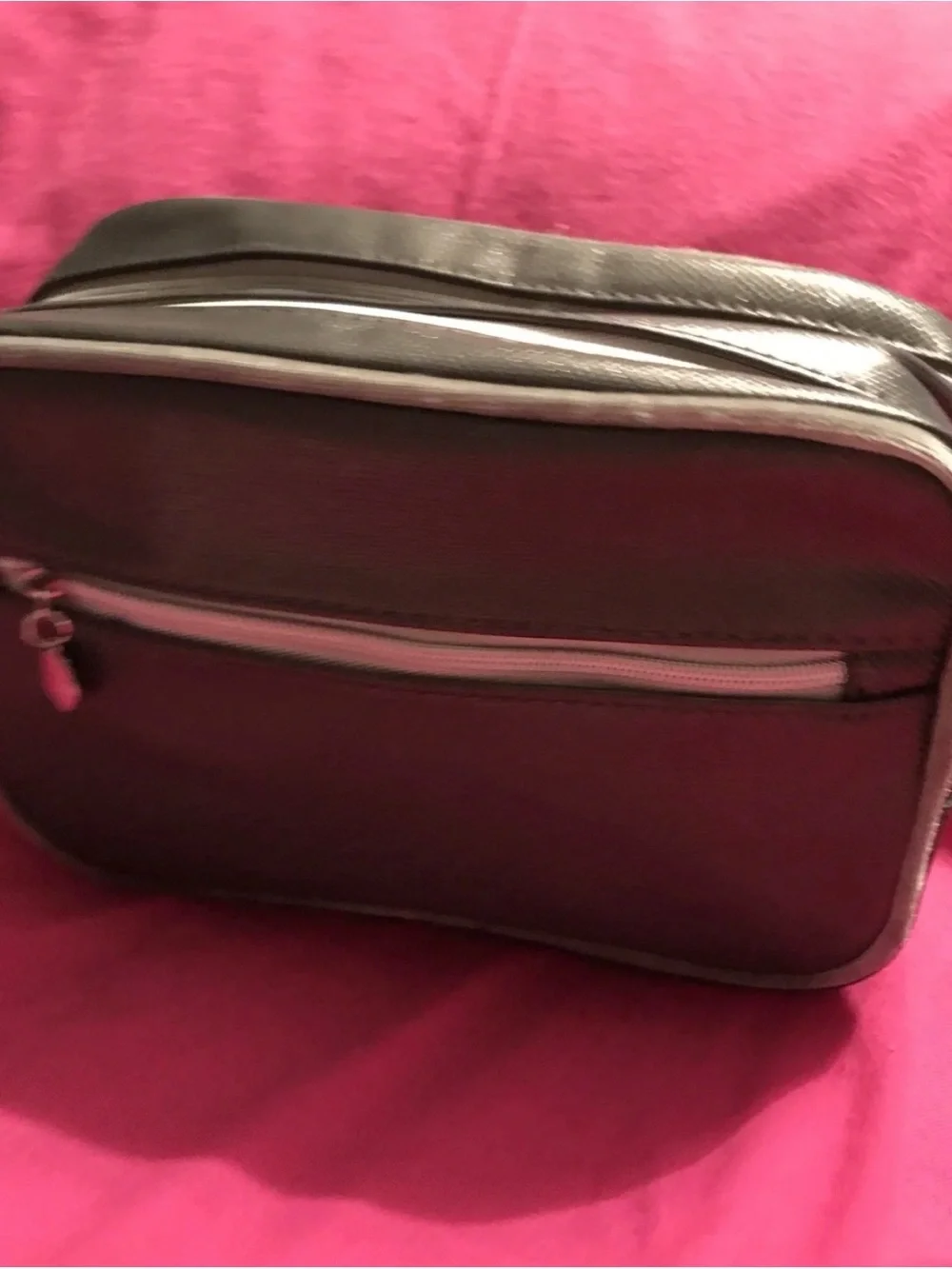 Lancôme Dark Gray Metallic Shimmer Cosmetic/Makeup Beauty Bag